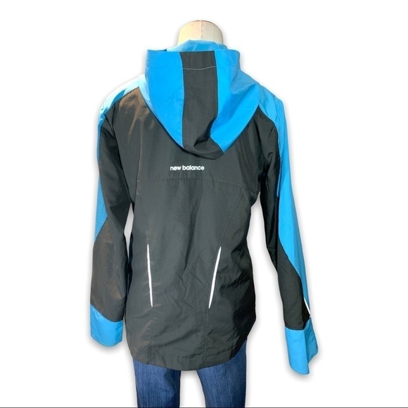 new Balance Women's Sequence Hood Jacket Black Blue Zip Windbreaker Top - Picture 3 of 13